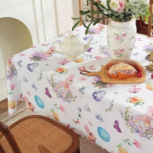 meioro Oster Tischdecke 100x150cm, Frühling Karotte Kaninchen Tischwäsche, Bunte Bedruckte Waschbare Tischdecke, Ostern Sommer Blumen Tischtuch zum Dekorieren von Partys, Picknicks, Abendessen Dekor von meioro