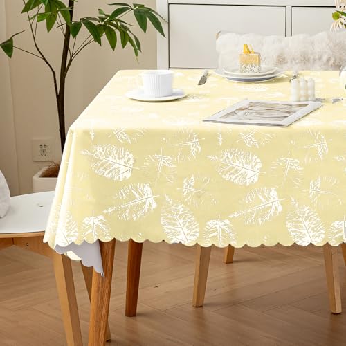 meioro Polyester Tischdecke, Abwaschbar Lotuseffekt Tischtuch, 140x180cm Rechteck Wasserabweisend Tischtücher, Wasserdicht Dekorative Tischabdeckung Schutz für Haus Küche Picknick Dekorationen(Gelb) von meioro