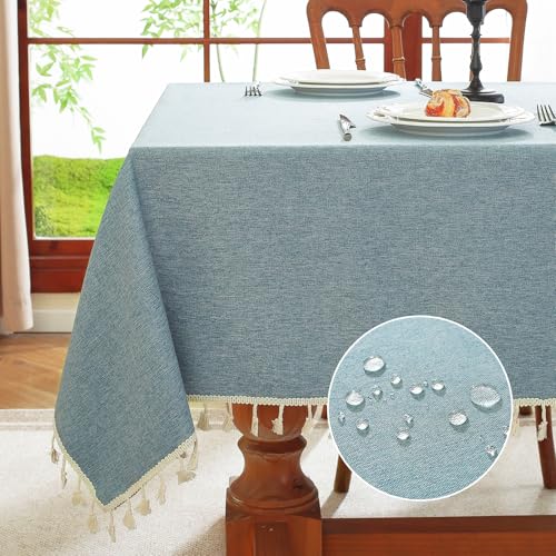 meioro Rechteckige Tischdecke, Wasserbeständige mit Lotuseffekt Quaste Tischtuch Polyester Tischabdeckung, Wasserdicht Tischdecken Tischschutz für Küche Esszimmer Bankett Dekoration (Blau,140x200cm) von meioro