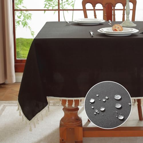 meioro Rechteckige Tischdecke, Wasserbeständige mit Lotuseffekt Quaste Tischtuch Polyester Tischabdeckung, Wasserdicht Tischdecken Tischschutz für Küche Esszimmer Dekoration (Schwarz,120x160cm) von meioro