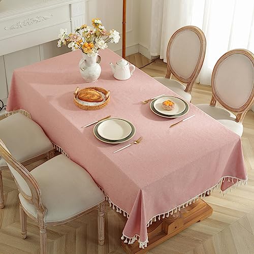 meioro Rechteckige Tischdecke Volltonfarbe Tischwäsche Quaste Tischdecken Baumwolle Leinen Tablecloth Tischtuch Geeignet für Home Küche Dekoration(Rot,130×180cm) von meioro