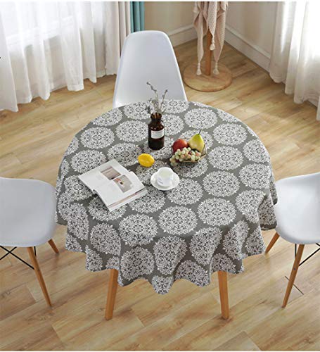 meioro Retro-Tischdecken, grau, rund, aus Baumwollleinen, geeignet für drinnen und draußen (grau, 100 cm Durchmesser) von meioro