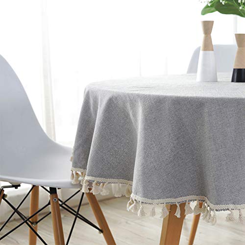 meioro Rund Tischdecke Volltonfarbe Tischwäsche Quaste Tischdecken Baumwolle Leinen Tablecloth Tischtuch Geeignet für Home Küche Dekoration(Rot,Durchmesser 150cm) von meioro