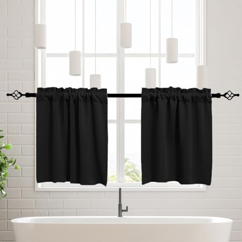 meioro Scheibengardine, Privatsphäre Vorhänge Gardine,Blickdicht Bistrogardine Küchenvorhänge für kleine Fenster,Halbe Kurzer Verdunkelungsvorhang für Wohnzimmer Landhaus, 2er Set (Schwarz,76Bx91H cm) meioro Scheibengardine, Privatsphäre Vorhänge Gardine,Blickdicht Bistrogardine Küchenvorhänge für kleine Fenster,Halbe Kurzer Verdunkelungsvorhang für Wohnzimmer Landhaus, 2er Set (Schwarz,76Bx91H cm) von meioro