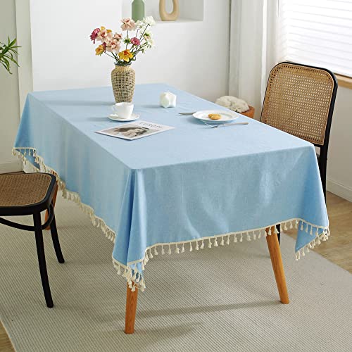 meioro Volltonfarbe Quaste Tischdecke Rechteckige Tischdecke Baumwolle Leinen Tischdecke Geeignet für Home Küche Dekoration, Verschiedene Größen(Blau,120×160cm) von meioro