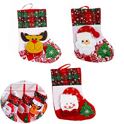 meioro Weihnachtsstrümpfe 3.8 '' Strumpf Xmas Classic Red Cute Hängende Socke auf Kamin, Santa Schneemann Charakter Ornament für Kinder Urlaub Familienfeier Dekor (Rot, 3pcs) von meioro