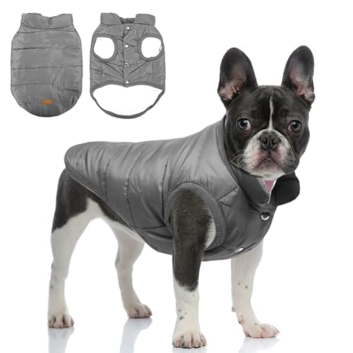 meioro Winter Hundemantel Warme Hundejacke, Kaltes Wetter Haustier Kleidung Winddichte Welpenmäntel, Hund Fleeceweste Weiches Sweatshirt für Kleine Mittlere Hundepullover Outfit (Grau,XXL) von meioro