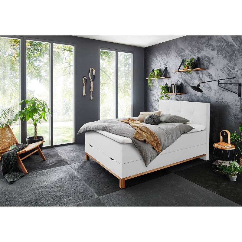 home24 Boxspringbett Catania 120 x 200cm Kunstleder Solis Weiß von home24