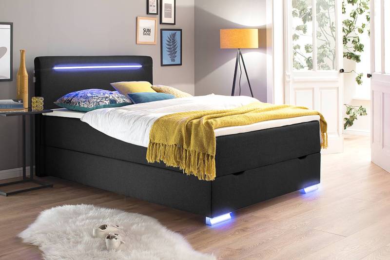 home24 Boxspringbett 120 x 200cm Webstoff Saya Schwarz Andere von home24