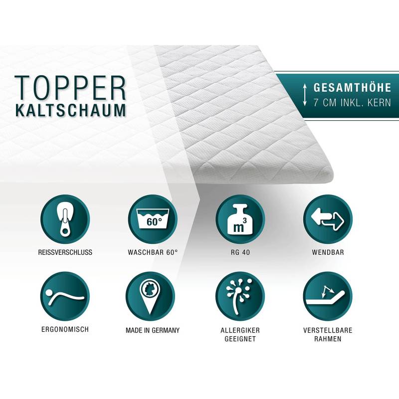 home24 Kaltschaum-Topper 120 x 200cm Bezug: Webstoff Kern: Kaltschaum Weiß von home24
