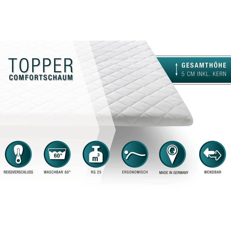 home24 Komfortschaum-Topper 120 x 200cm Bezug: Webstoff Kern: Komfortschaum Weiß von home24