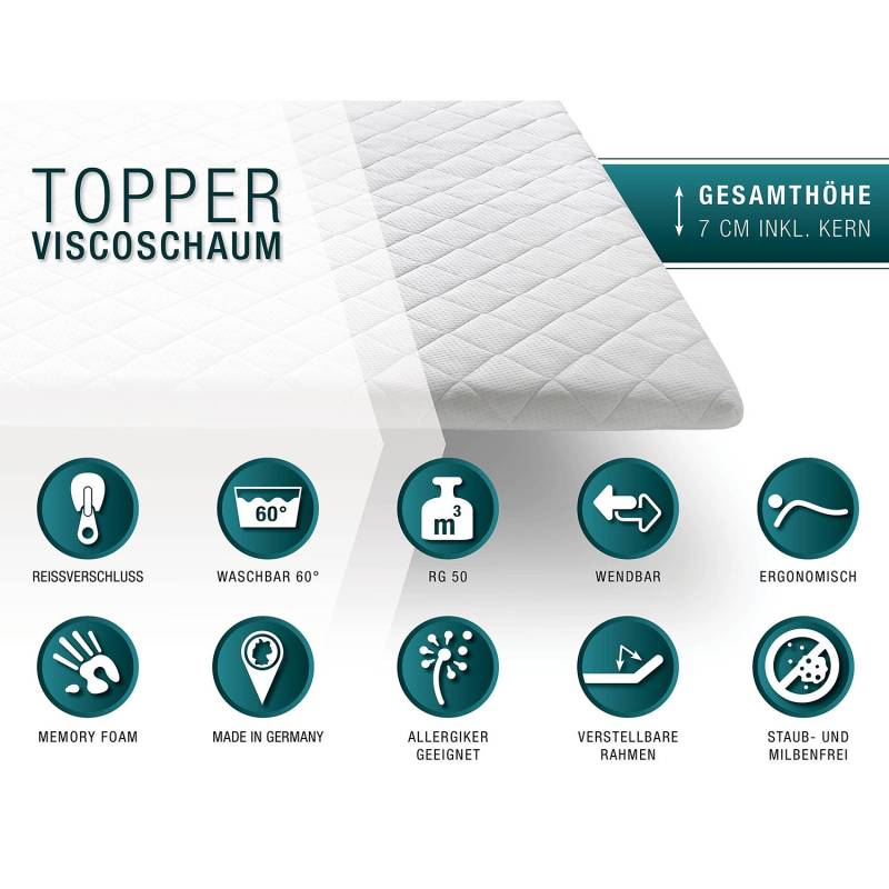 home24 Viscoschaum-Topper 140 x 200cm Bezug: Webstoff Kern: Viscoschaum Weiß von home24