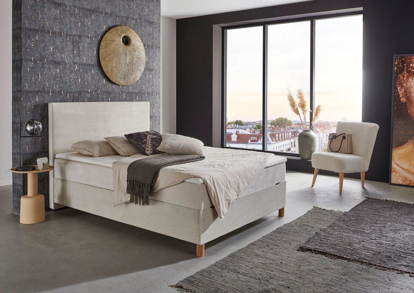 meise.möbel Boxbett Korsika, mit Bettkasten und Topper, Bezug aus einem Stoff- und Cordmix von meise.möbel