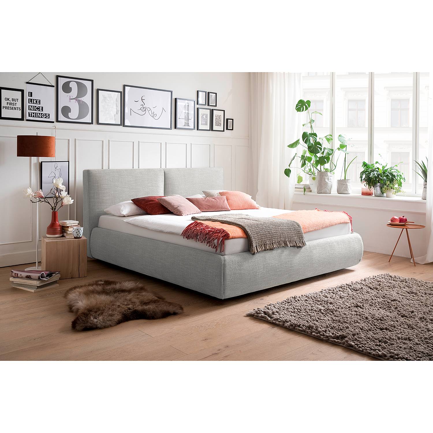 meise.möbel Polsterbett Atesio II 180x200 cm 90% Polyester/10% Baumwolle Hellgrau mit Bettkästen/Lattenrost von meise.möbel