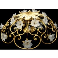 Große Hollywood Regency Deckenlampe Mit Murano Glas Blumen 1970Er von meisterlampe1