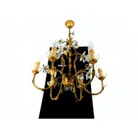Großer Vergoldeter Eisen Hollywood Regency Vintage Kronleuchter Glas Blumen Italien 1970Er Jahre von meisterlampe1