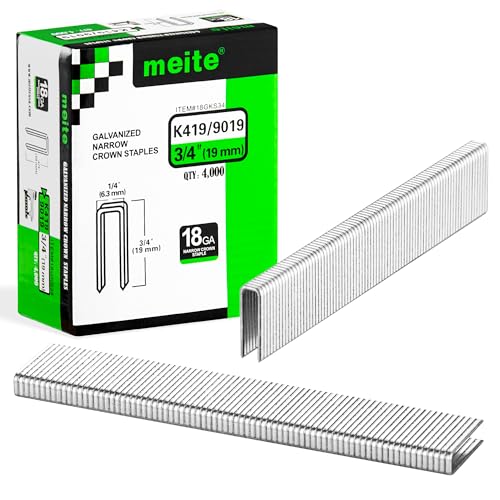 meite Drucklufttacker Klammern 19 mm, 18 Gauge Tackerklammern, 5,7 x 19 mm – 4.000 Stück verzinkte Heavy-Duty Klammern Typ 90 für Polsterarbeiten, geeignet für Drucklufttacker von meite