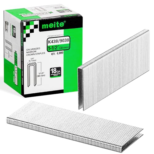 meite Klammern 38 mm, 18 Gauge Tackerklammern, 5,7 x 38 mm – 4.000 Stück verzinkte Heavy-Duty Heftklammern für Polsterarbeiten, geeignet für elektrische oder pneumatische Drucklufttacker von meite