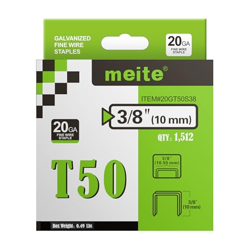 meite Tackerklammern Typ G 11–10 mm, T50 Tackerklammern, Heftklammern Typ 140/10 mm für Tackerklammer, 20 Gauge, 10,5 mm Rückenbreite, verzinkt, Polsterklammern für Hammertacker (1.512 Stück) von meite