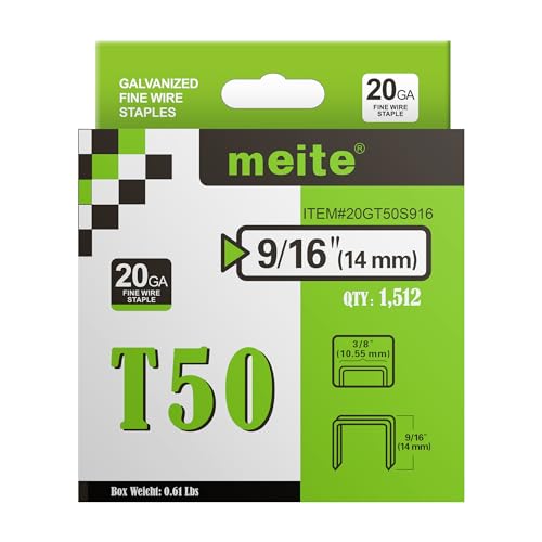 meite Tackerklammern Typ G 11–14 mm, T50 Tackerklammern, Heftklammern Typ 140/14 mm für Tackerklammer, 20 Gauge, 10,5 mm Rückenbreite, verzinkt, Polsterklammern für Hammertacker (1.512 Stück) von meite