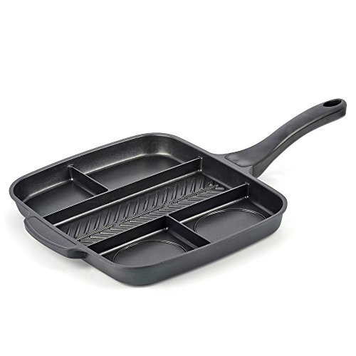 Melianda MA-18350 5-in-1 Multigrillpfanne, Multipfanne (fünf Unterteilungen, geeignet für Elektro-, Gas- und Induktionsherd, Antihaft-Beschichtung, angenehmer Griff, 32 x 26 x 3,3 cm), Schwarz von melianda