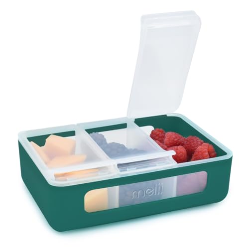 melii Snackbox - 3 separate Fächer mit Deckel, geteilter Snackbehälter, Lebensmittelaufbewahrung für Kinder und Erwachsene, Kunst & Handwerk, Perlen, BPA-frei - Hunter Pine von melii