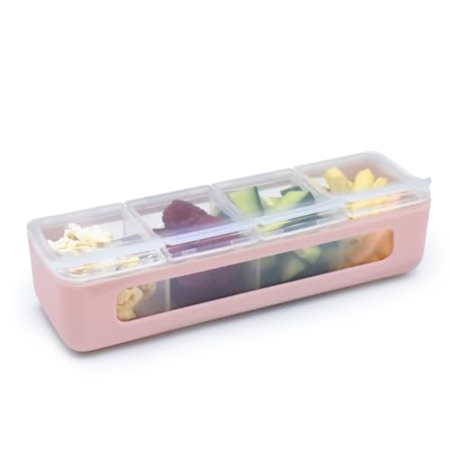 melii Snackbox - 4 separate Fächer mit Deckel, geteilter Snackbehälter, Lebensmittelaufbewahrung für Kinder und Erwachsene, Kunst & Handwerk, Perlen, BPA-frei, Rosa von melii