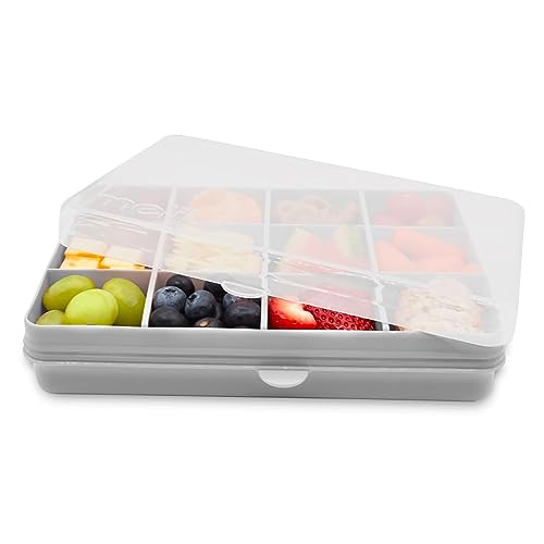 melii Snackle Box - Unterteilte Snack-Behälter, Lebensmittelaufbewahrung für Kinder, herausnehmbare Trennwände, Kunst & Handwerk, Perlen, BPA-frei - 12 Fächer (Grau) von melii