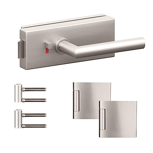 Glastürbeschlag Edelstahl matt Office/Studio Komplettset (eckige Form) (WC Verriegelung abschließbar) von melina24