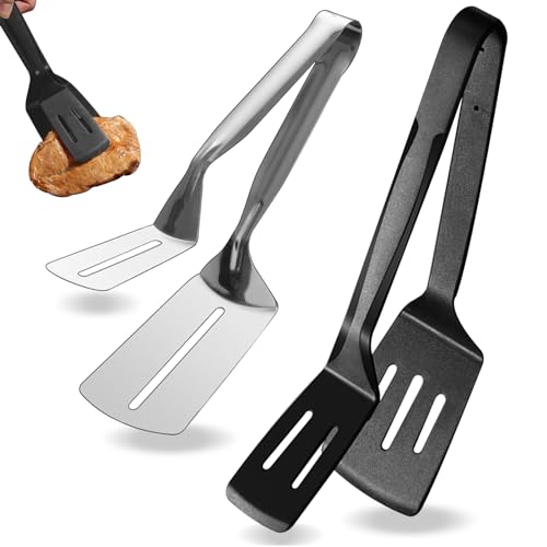 2 in 1 Spatel und Zange Spatula Tong Upgrade Spiegeleier Flipper Spatel Spiegelei Wender Fried Egg Spatula Vielseitiger Küchen Pfannenwender Zange zum Greifen und Drehen（2pcs） von mellystore