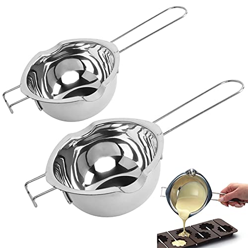 mellystore 2PCS Edelstahl Schmelztopf Für Schokolade Schmelztopf Schmelzschale Schmelztopf mit Hitzebeständigem Griff für Schokolade Käse Zucker Butter Käse Karamell Kerzen Silber(400ml+600ml) von mellystore