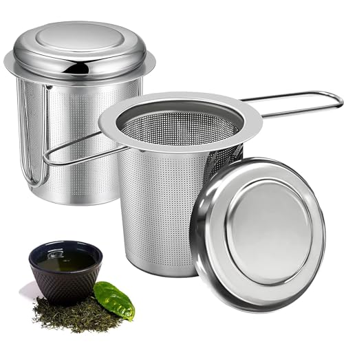 2pcs Teesieb Edelstahl Feines Teesieb für Losen Tee Teefilter mit Deckel und Faltbare Doppel-Griff Teesieb für Tasse Teesieb Premium Teeei Edelstahl Tea Strainer für die meisten Teekanne Tassen von mellystore