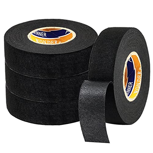 mellystore 4pcs Gewebeband Kabelbaum Klebeband Baumwolle Klebeband Isolierband Schwarz Stoff Auto Textilklebeband Tape Gewebeband Schwarz für Kabelbaumisolierung Autogeräuschreduzierung 19mm*15m von mellystore