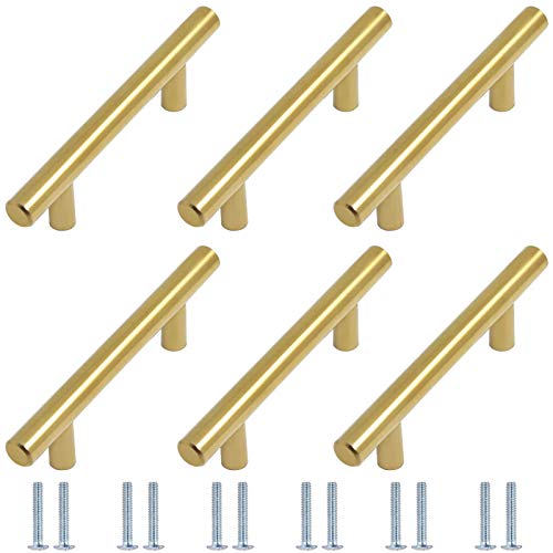 mellystore 6pcs Schrankgriffe Edelstahl Schubladengriffe Gold und 12pcs Schrauben Türgriffe Stangengriff Küchengriffe 96mm Lochabstand Möbelgriffe für Schlafzimmer Bad Küche von mellystore