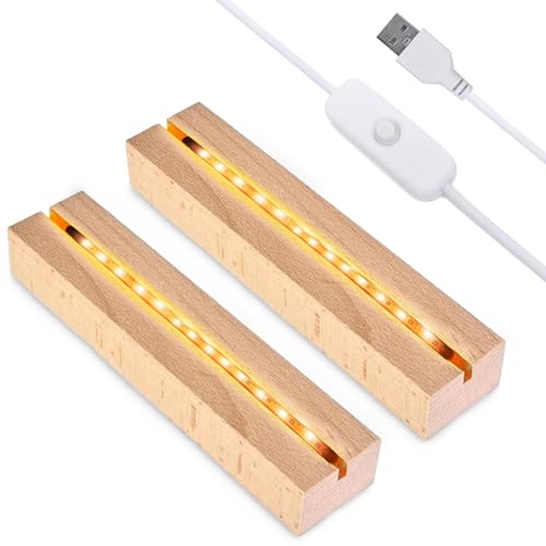 LED Lichter Display Basis 2pcs LED Lichtsockel USB LED Sockel Holz Display-Basis LED Leuchten Sockel Holzlicht Display Ständer LED Beleuchteter Holzsockel für 5mm Dicke Acryl Platte Glas Harz (Warm) von mellystore