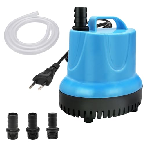 Mini Wasserpumpe 20W 1500L/H Tauchpumpe Klein mit 3 Düse & 1,5 m Schlauch, Ultra Leise Aquarium Pumpe Unterwasser, Springbrunnenpumpe, für Gärten, Aquarium, Teich, Brunnen (Blau) von mellystore