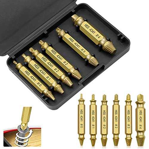 Schraubenausdreher Set Profi 6pcs Ausdreher Schraubenentferner Schrauben Ausdrehwerkzeug Beschädigte Schraube Entferner Extraktor zum Leicht Entfernen Stripped Beschädigte Schraube(Golden) von mellystore