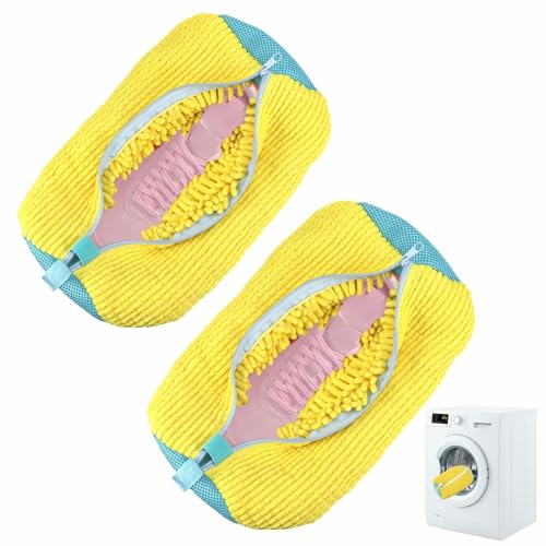 Schuhwaschbeutel Waschmaschine,Wiederverwendbar Schuhsack Waschmaschines,2 Stück Schuhes Waschen Beutel mit Reißverschluss, 360° Rundum Wäschesack Schuhe(Gelb) von mellystore