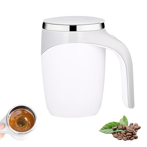 Selbstrührender Tasse, 380Ml Automatischer Selbstrührender Becher, Magnetische Rührtasse, Edelstahl Elektrische Selbstmischende Kaffeetasse für Kaffee, Heißer, Schokolade, Milch, Eiweißshakes(Weiß) von mellystore