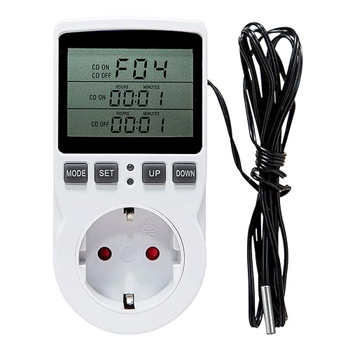 Temperaturregler Steckdose 230V mit Fühler Digital Thermostat Steckdose Temperaturgesteuerte Steckdose mit Zeitschaltuhr für Gewächshaus Terrarium Aquarium Heizung Kühlen Treibhaussaatkeimung von mellystore