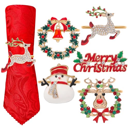 mellystore Serviettenringe Weihnachten 5pcs Serviettenringe Gold Hirsch Napkin Ring Stoffservietten Serviettenhalter für Weihnachten Hochzeiten Partys Abendessen Feiertage Esstischdekoration von mellystore