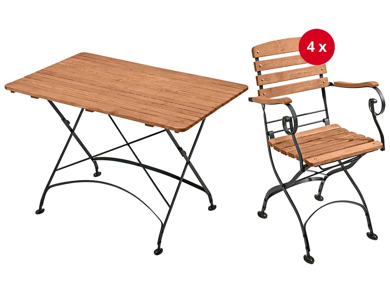 memo Garten-Essgruppe Maja, (Spar-Set, 5-tlg., Tisch (120 x 80 m), 4 Stühle mit Armlehnen), Made in Europe von memo