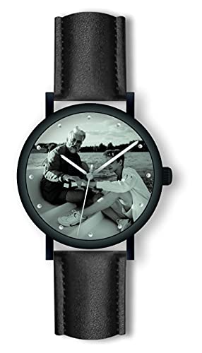 Uhr mit Foto personalisiertes Geschenk 40mm Lederband schwarz 3BAR Wasserdicht von memories