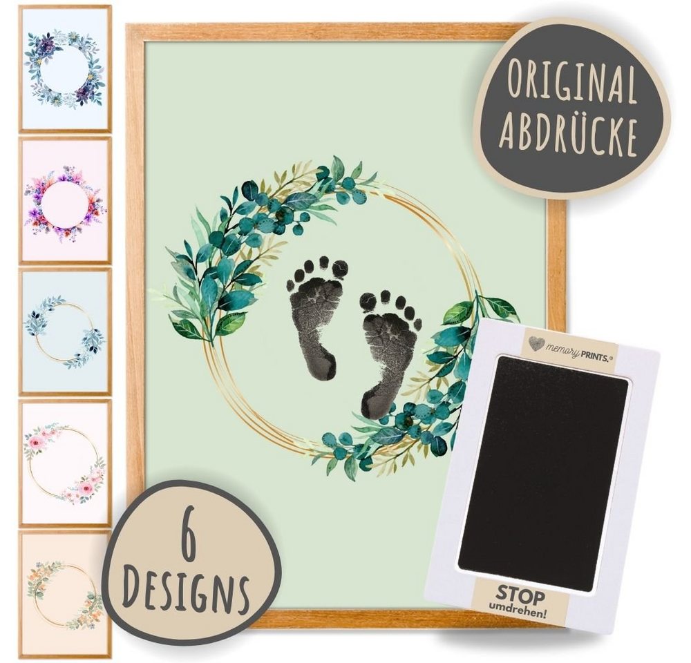 memoryPRINTS. Handabdruck-Set Baby Abdruckset mit Kunstdruck BLUMENKREISE, Handabdruck Fußabdruck von memoryPRINTS.