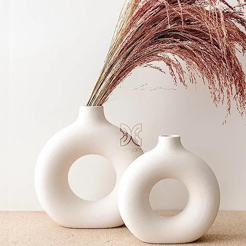 mengamu Donut Vase für Pampasgras, Blumenvase modern, Boho deko vase, Moderne Heimdekoration, dekorative Keramikvase, Tischdekoration, vase beige, Badezimmer, Wohnzimmer deko modern von mengamu