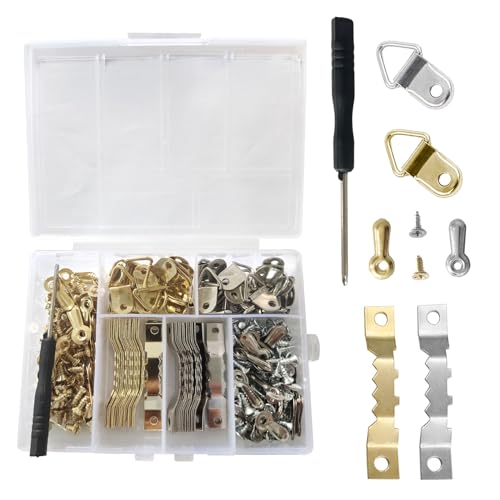 Bildaufhänger, Mengger 325 Stück Bildaufhänger Bilderhaken Bilder Aufhängen Bild Aufhänger Bilderrahmen Set mit Fachbox für Fotorahmen Backing Clips (Silver, Gold) von mengger