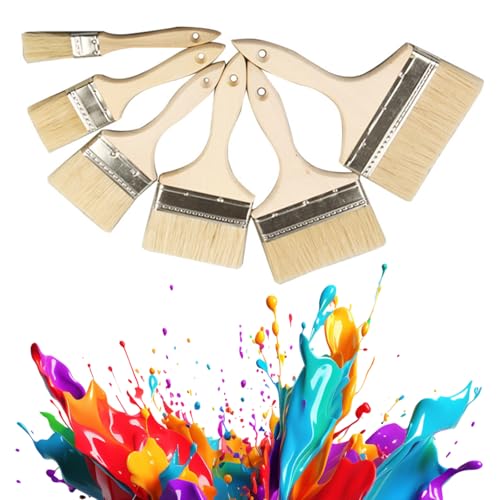 Mengger Flachpinsel-Set 6-Teilig, Malerpinsel Set Mit Holzgriff Lackpinsel Serie Pinselset Malerpinsel Set 6-Teilig Pinsel Pinselset Lasurpinsel Pinsel Lack für Farbe & Möbelwachs Schule Home Decor von mengger
