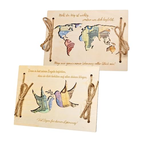 Mengger Wunscherfüller Geldgeschenk, 2 Stück Geldgeschenke Verpackung Geldgeschenke Zur Hochzeit Geldgeschenk Hochzeit Weltkarte Geldgeschenk Originelles Holz Geldgeschenke für Geburtstag Hochzeit von mengger