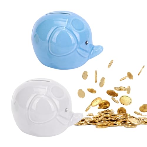 Spardose Kinder,Mengger 2 Stück Elefantenbaby Spardose Keramik,Münze Sparbüchse,Mini Sparschwein Kinder,Cartoon Sparschwein Für Münzen Scheine Als Geschenk Dekoration Spielzeug(Weiße Blau) von mengger