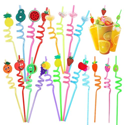 Strohhalme Plastik,20 Stück Trinkhalme Plastik,Strohhalme Wiederverwendbar,Cartoon Strohhalme für Kinder,Lockige Trinkhalme,Strohhalme Kindergeburtstag Für Fruchtsaft Milch Cocktails(Mehrfarbig) von mengger